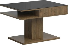 Masuta cafea CAMPO, stejar/negru, PAL/sticla, 80x60x50 cm