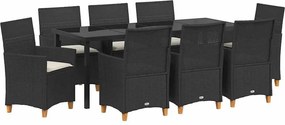 vidaXL Set de masă pentru grădină 9 pcs Negru poliratan