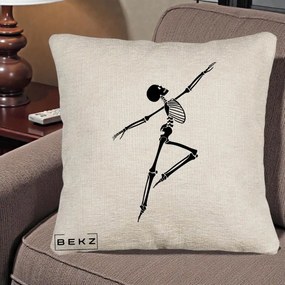 Perna Decorativa Schelet Dansator Silueta Neagra Halloween, 40x40 cm, Bej Canapea, Husa Detasabila, Perna Inclusa, BEKZ®