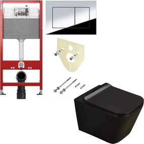 Pachet vas wc negru mat Rune Jord, capac slim softclose si rezervor TECEbase si clapeta TECEnow