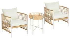 Outsunny Mobilier din 3 Piese pentru Terasă, Set din 2 Canapele și o Măsuță de Cafea pentru Exterior din Ratan, 72x66x64 cm, Crem | Aosom Romania