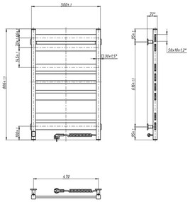 Radiator de baie tip scară LARGO cu termostat, 432W/230V, 80,6 cm, IP44, negru, cu racordare pe partea dreaptă