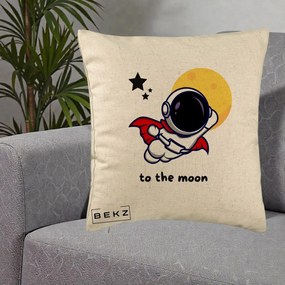 Perna Decorativa Astronaut To The Moon, 40x40 cm, Bej, Husa Detasabila, Perna Inclusa, BEKZ®