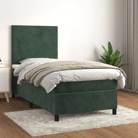 3142872 vidaXL Pat box spring cu saltea, verde închis, 80x200 cm, catifea