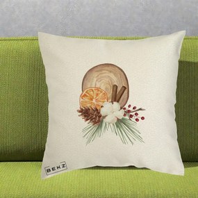 Perna Decorativa Aranjament de Craciun Nordic, 40x40 cm, Ecru, Husa Detasabila, Perna Inclusa, BEKZ®