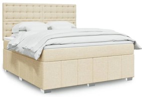 vidaXL Pat continental cu saltea, crem, 180x200 cm, textil