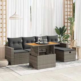 vidaXL Set mobilier grădină cu perne 6 piese gri poliratan/lemn acacia