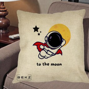 Perna Decorativa Astronaut To The Moon, 40x40 cm, Crem, Husa Detasabila, Perna Inclusa, BEKZ®