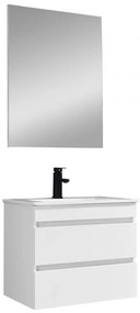 Mobilier de baie Cube 60 cm cu lavoar ceramic (2 sertare) și oglindă 60x80 cm vopsit în alb lucios