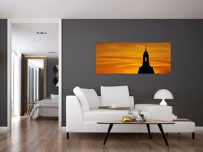 Tablou cu biserică în apus de soare (120x50 cm)