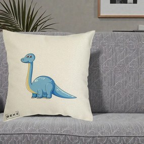 Perna Personalizata Brontosaur Albastru, 40x40 cm, Ecru, Husa Detasabila, Perna Inclusa, BEKZ®