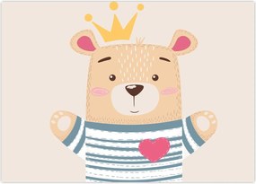 Tablou pe sticlă - Teddy ursuleț cu coroană (70x50 cm)