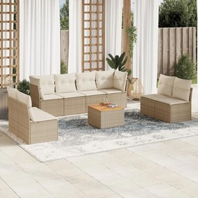 vidaXL Set canapele de grădină, 9 piese, cu perne, bej, poliratan