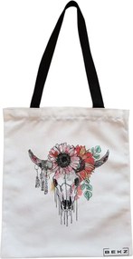 Sacosa de Panza pentru Cumparaturi, Geanta Tote, Cu Design Floral, Cu fermoar, 38x34.5 cm, Alba, BEKZ®