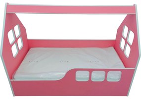 Pat tip casuta pentru copii NOVOKIDS™ Magic Pink House, 160x80 CM, Pal 18 mm, Margini anti-lovire, Protectie Laterala cu montare universala, Roz