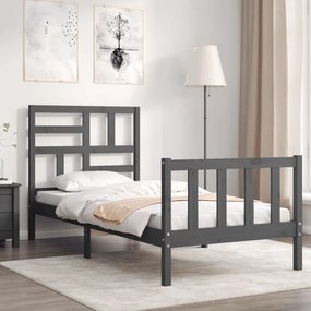 3193068 vidaXL Cadru de pat cu tăblie, gri, 100x200 cm, lemn masiv