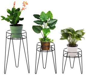 Outsunny Set 3 Suporturi pentru Plante, înălțime 23,5/30/42cm Suporturi pentru Ghivece din Metal, Suporturi pentru Plante pentru Interior și Exterior, Negru | Aosom Romania