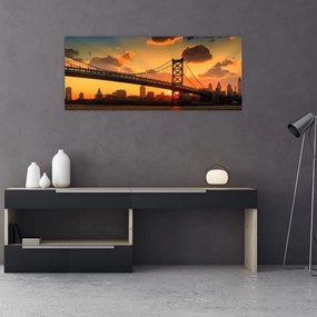Tablou - Apus de soare peste Podul Ben Franklin, Philadelphia (120x50 cm)