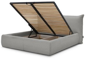 Pat matrimonial gri tapițat cu spațiu de depozitare cu somieră 180x200 cm Jade – Bobochic Paris