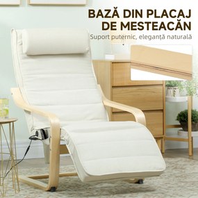 HOMCOM Fotoliu pentru living cu încălzire și suport pentru picioare reglabil Crem Lemn | Aosom Romania
