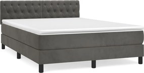 vidaXL Pat box spring cu saltea, gri închis, 140x200 cm, catifea