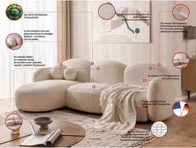 Colțar maro deschis cu tapițerie din țesătură bouclé (cu colț pe partea stângă/cu șezlong) Orbit – Ropez