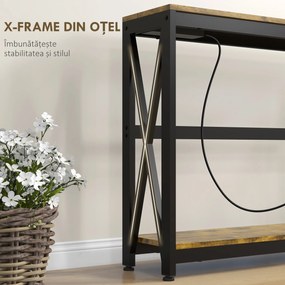 HOMCOM Masă Subțire de Consolă, Masă Industrială cu Două Nivele, Masă de Canapea Îngustă cu Cadru X din Oțel, 100x24x75 cm, Maro