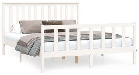 3188212 vidaXL Cadru de pat cu tăblie King Size, alb, 150x200 cm, lemn pin