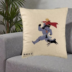 Perna Personalizata Fullmetal Alchemist Edward si Alphonse, 40x40 cm, Bej, Husa Detasabila, Perna Inclusa, BEKZ®