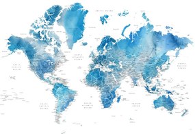 Harta Blue watercolor world map with cities, Raleigh, Blursbyai