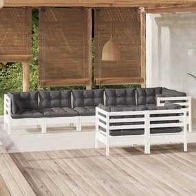 3096503 vidaXL Set mobilier de grădină cu perne, 8 piese, alb, lemn masiv pin