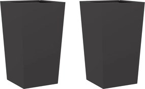 vidaXL Jardiniere de grădină, 2 buc., negru, 45x45x75 cm, oțel
