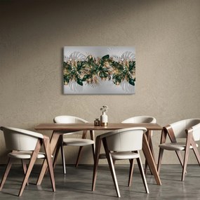 Tablou - Frunze tropicale, Galben - auriu (90x60 cm)