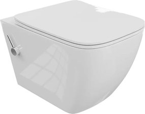 Set vas WC suspendat Rune Eydis cu functie de bideu Rimless alb si capac slim softclose