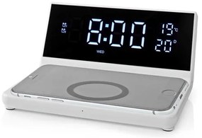 Nedis WCACQ20WT - Ceas cu alarmă, ecran LCD și încărcător wireless 15W/5V alb