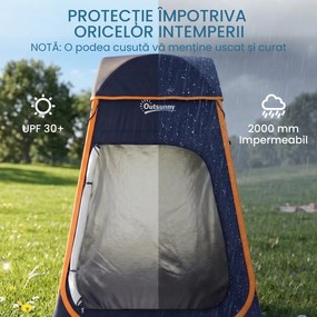 Outsunny Cort de Duș Pop-Up Impermeabil cu Acoperiș Detașabil, din Poliester 190T și Oțel, 152x152x200 cm, Albastru Închis | Aosom Romania