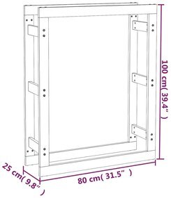 Rastel pentru lemne de foc, gri, 80x25x100 cm, lemn masiv pin Gri, 80 x 25 x 100 cm