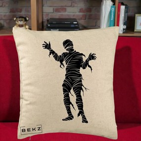 Perna Decorativa Mormii Infricosat Silueta Neagra Halloween, 40x40 cm, Bej, Husa Detasabila, Perna Inclusa, BEKZ®