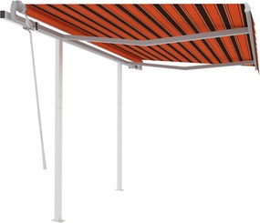 vidaXL Copertină retractabilă manual, stâlpi portocaliu/maro 3,5x2,5 m