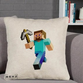 Perna Personalizata Minecraft Steve cu Tarnacop, 40x40 cm, Bej Canapea, Husa Detasabila, Perna Inclusa, BEKZ®