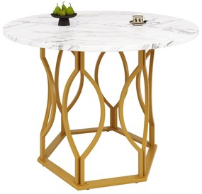 Masă rotundă pentru 4 persoane, Alb+Auriu | Aosom Romania