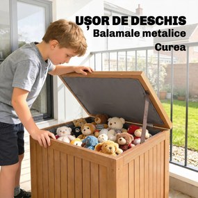 Outsunny Bancă de Exterior 130L, Capac, Cutie Lemn cu Balamale și Curea | Aosom Romania