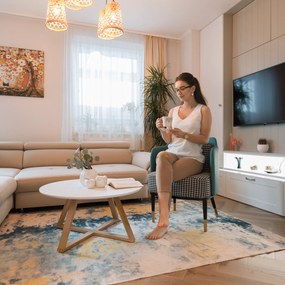 Fotoliu design, model alb-negru/ piele ecologică turcoaz, EMREN