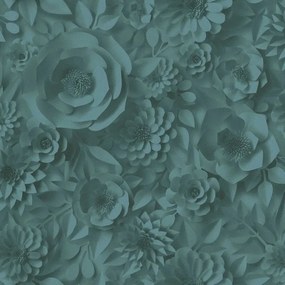 Tapet floral 3D turcoaz