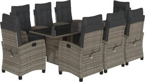 vidaXL Set mobilier grădină cu perne, 9 piese, gri, poliratan