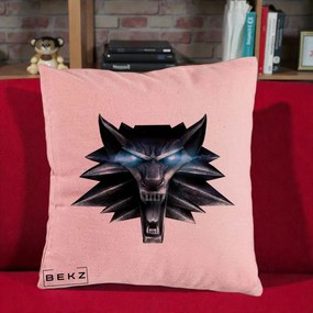 Perna Decorativa The Witcher Wolf Head, 40x40 cm, Roz, Husa Detasabila, Perna Inclusa, BEKZ®