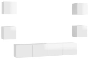 Set de dulapuri TV, 6 piese, alb extralucios, PAL 1, Alb foarte lucios, 80 x 30 x 30 cm