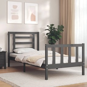 3192873 vidaXL Cadru de pat cu tăblie, gri, 100x200 cm, lemn masiv
