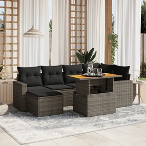 vidaXL Set canapele de grădină, 7 piese, cu perne, gri, poliratan