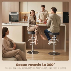 HOMCOM Set 2 Scaune de Bar din Piele PU, Rotative, Înălțime Reglabilă pentru Bucătărie, Negru | Aosom Romania